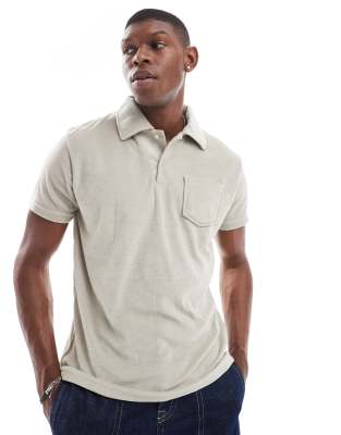 terrycloth polo shirt with camp collar in stone - part of a set-Neutral