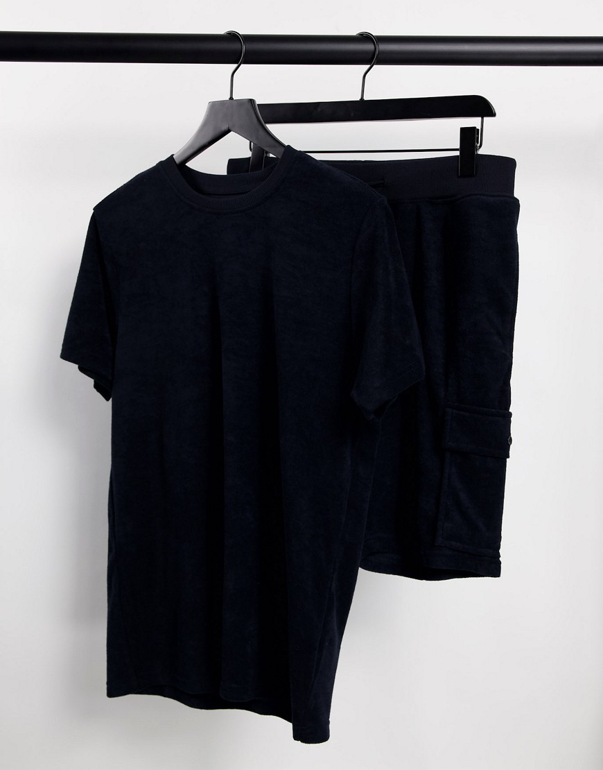 Brave Soul terrycloth t-shirt and short set in navy