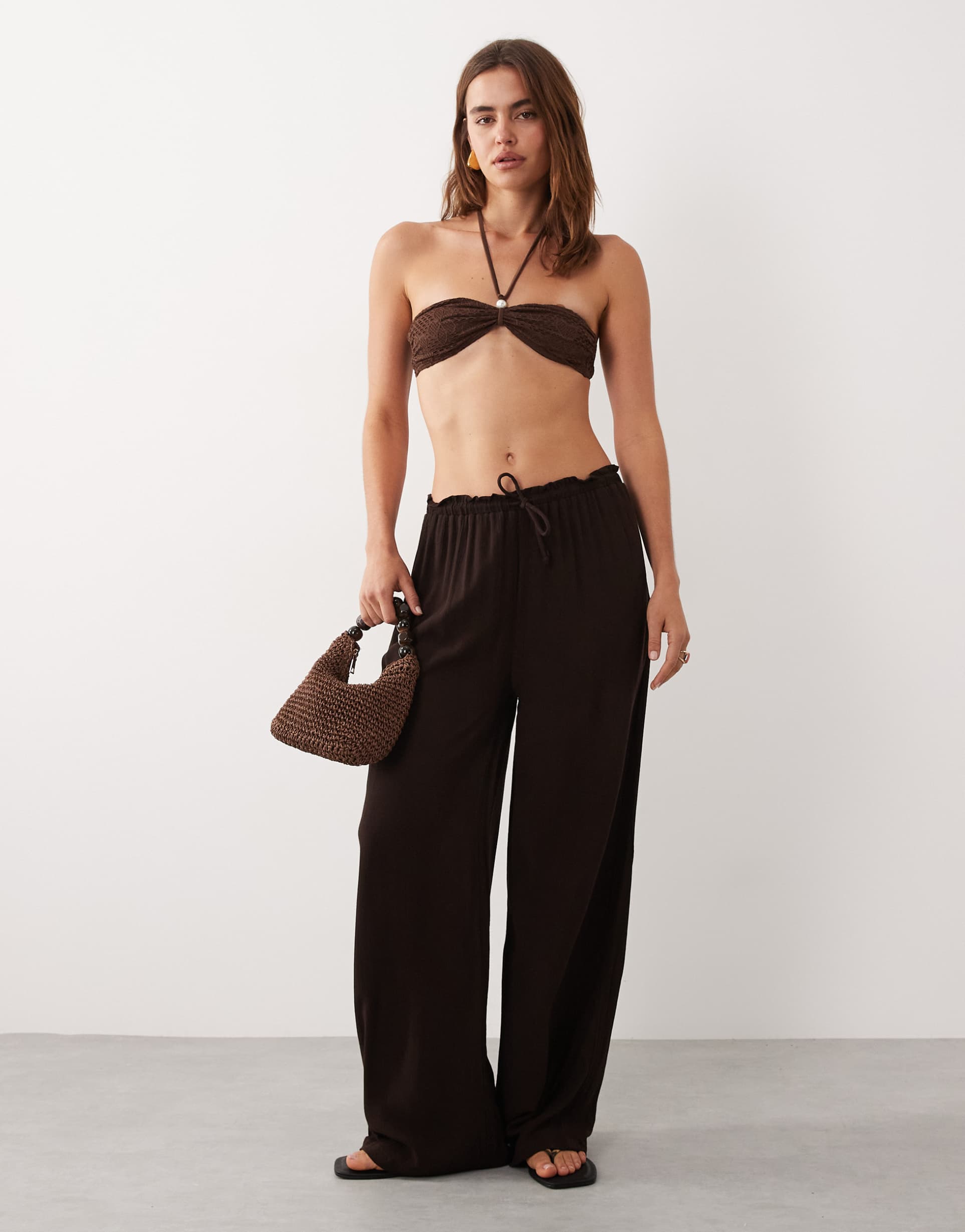 brave soul textured beach pants in brown
