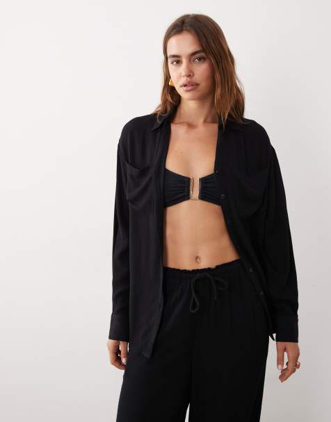 Brave Soul textured beach shirt in black - view 1