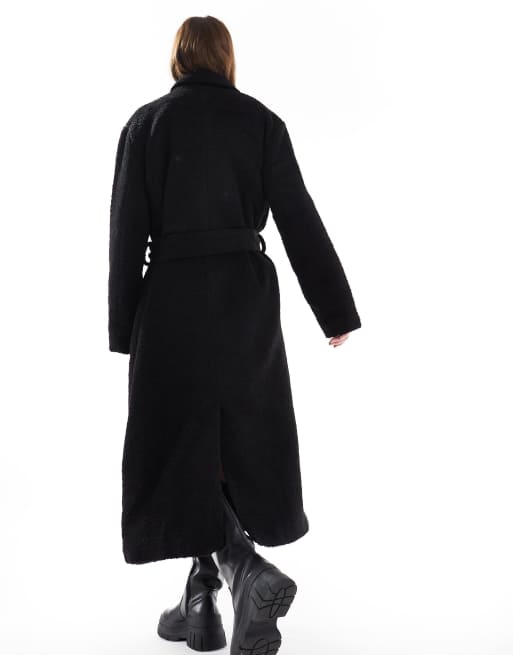 Brave Soul textured belted overcoat in black