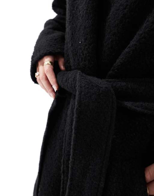 Brave Soul textured belted overcoat in black