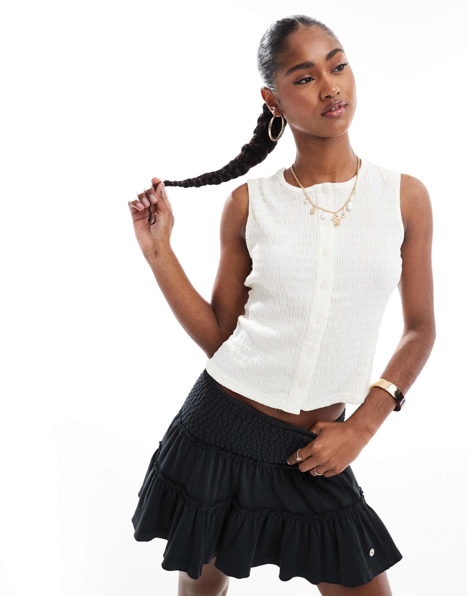 brave soul textured button down tank top in cream
