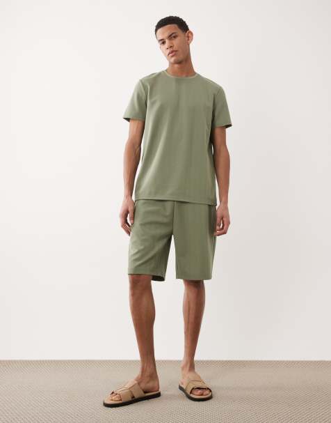 Brave Soul textured crew neck t-shirt and textured shorts co-ord in sage green - view 1