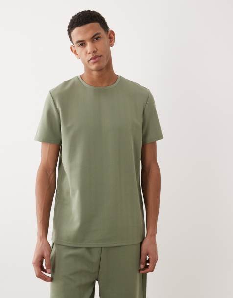 Brave Soul textured crew neck t-shirt co-ord in sage green - view 1