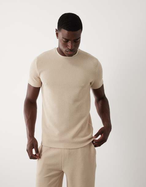 Brave Soul textured crew neck t-shirt in light sand (part of a set) - view 1