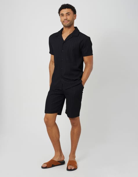 Brave Soul Textured drawcord shorts in black - view 1