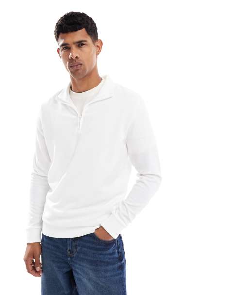 Brave Soul textured half zip sweatshirt in cream - view 1