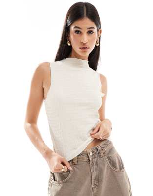 Brave Soul textured high neck singlet top in off white