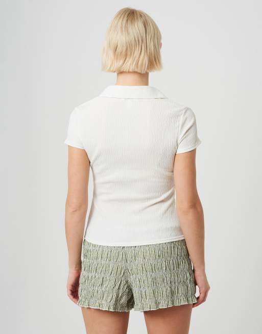 Brave Soul Textured jersey short sleeve button down top in cream, 2 of 4