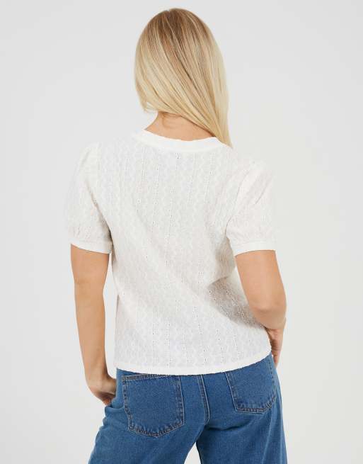 Brave Soul Textured jersey short sleeve t-shirt in cream, 4 of 4