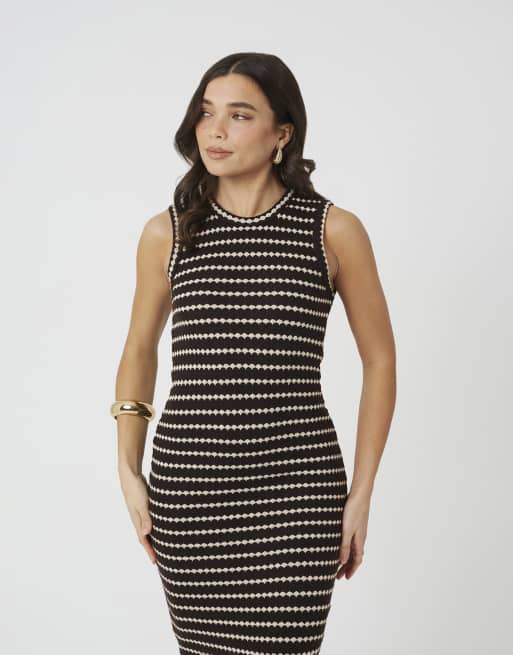 Brave Soul Textured jersey sleeveless stripe maxi dress in brown, 2 of 4