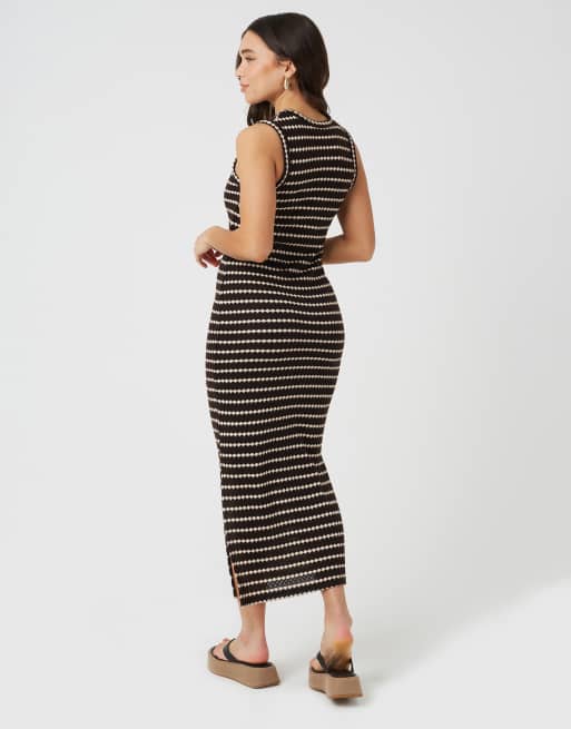 Brave Soul Textured jersey sleeveless stripe maxi dress in brown, 4 of 4