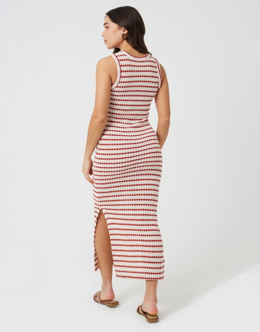 Brave Soul Textured jersey sleeveless stripe maxi dress in cream, 3 of 4