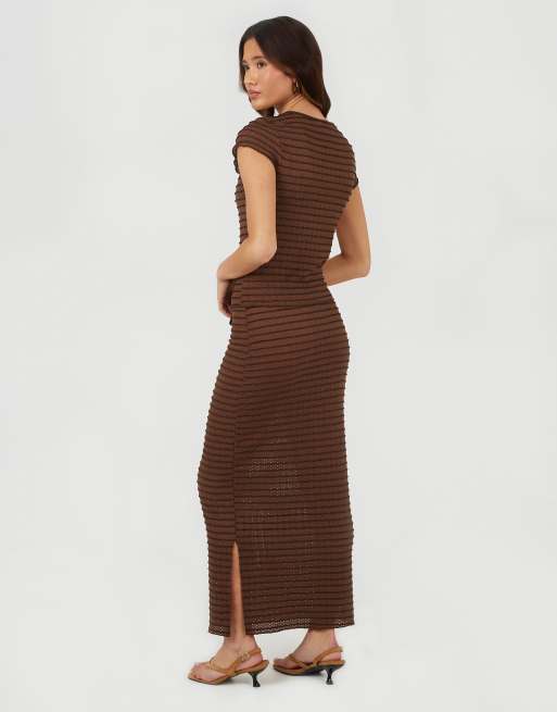 Brave Soul Textured jersey stripe short sleeve top in brown, 2 of 4