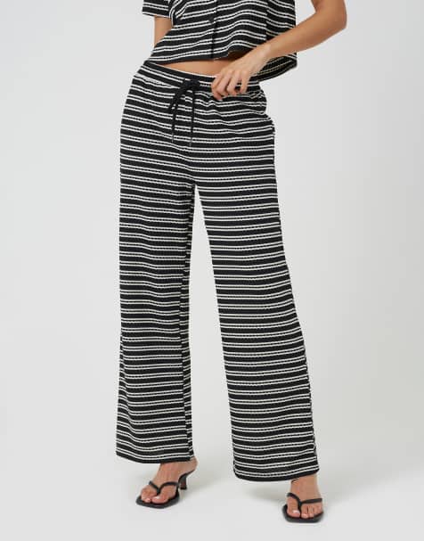 Brave Soul Textured jersey stripe straight leg trousers in black - view 1