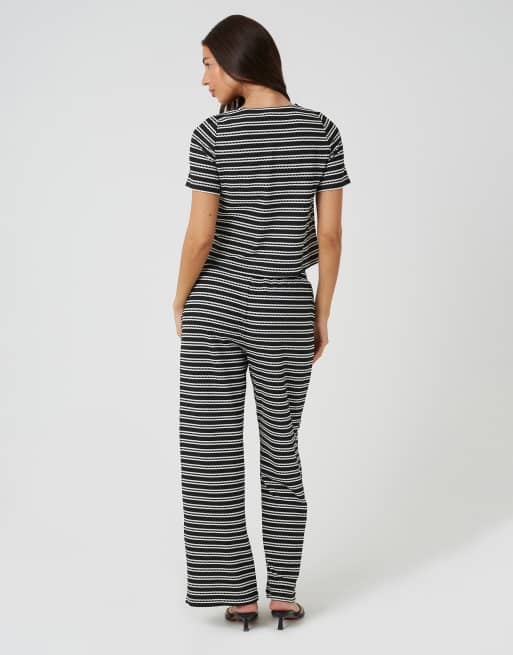 Brave Soul Textured jersey stripe straight leg trousers in black, 2 of 4
