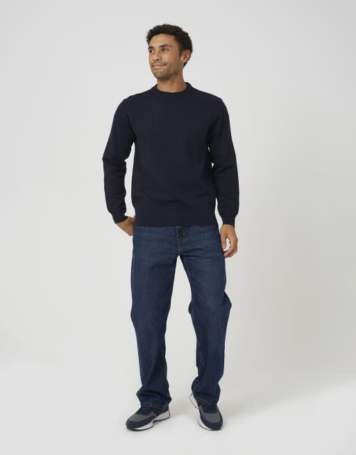 Brave Soul Textured knit crew neck jumper in dark navy, 3 of 4