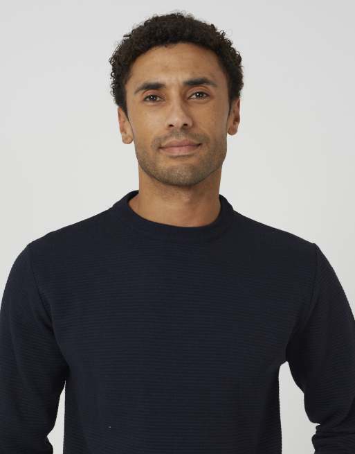 Brave Soul Textured knit crew neck jumper in dark navy, 4 of 4