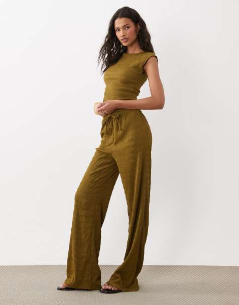Brave Soul textured pants in olive green - part of a set - view 1