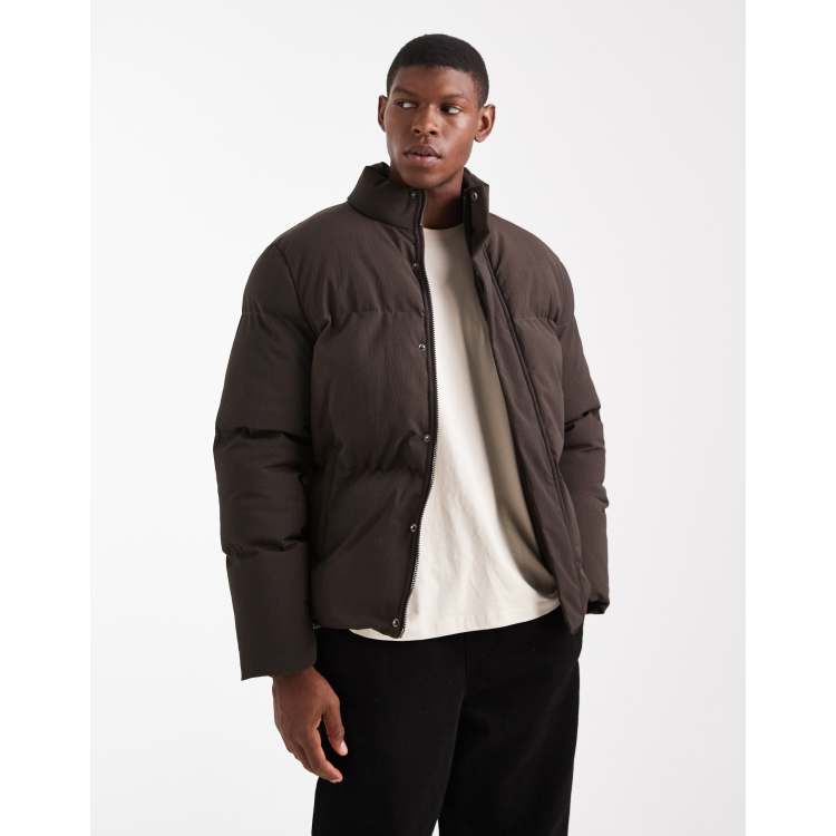 Brave Soul textured puffer jacket in chocolate brown | ASOS