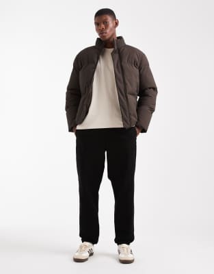 Brave Soul Textured Puffer Jacket In Brown