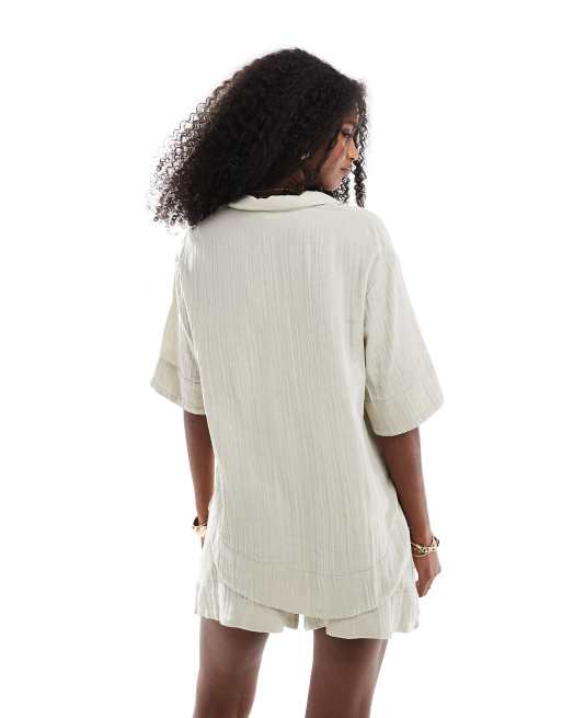 Brave Soul textured relaxed short sleeve shirt in ecru - part of a set