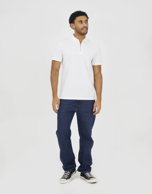 Brave Soul Textured short sleeve quarter zip polo shirt in cream, 2 of 4