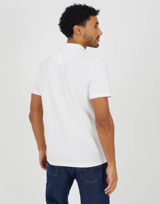 Brave Soul Textured short sleeve quarter zip polo shirt in cream, 3 of 4