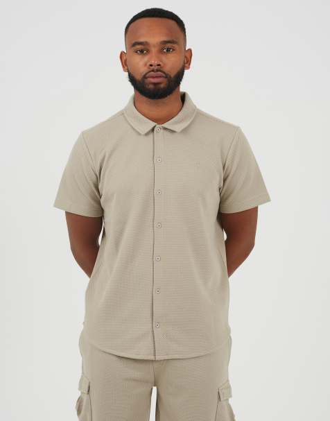 Brave Soul Textured short sleeve shirt in light sand