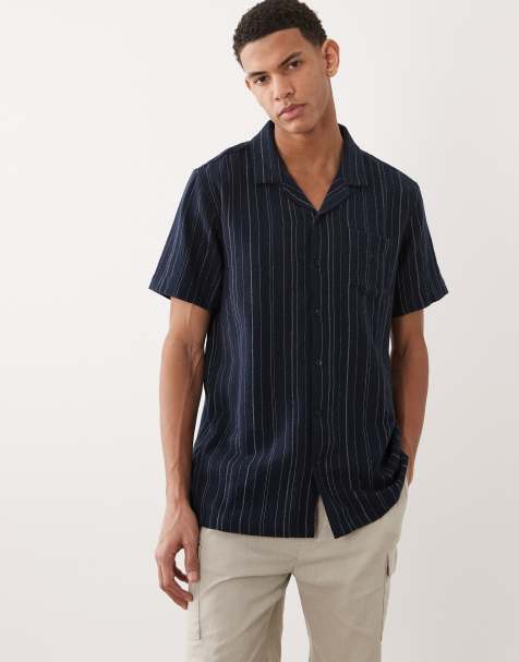 Brave Soul textured short sleeve shirt in navy and cream stripe - view 1