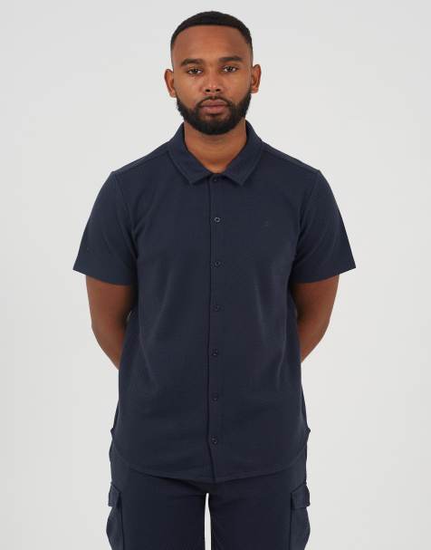 Brave Soul Textured short sleeve shirt in navy