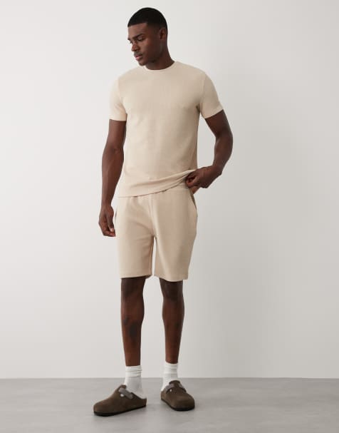 Brave Soul textured shorts and t-shirt co-ord in light sand - view 1