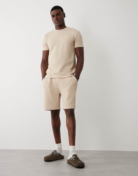 Brave Soul textured shorts co-ord in light sand - view 1