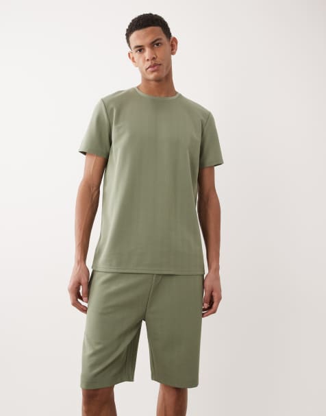 Brave Soul textured shorts co-ord in sage green - view 1