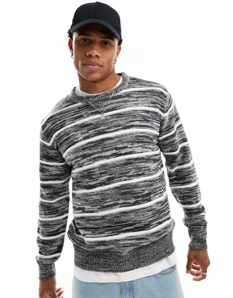 Brave Soul textured stripe jumper in green & white - view 1