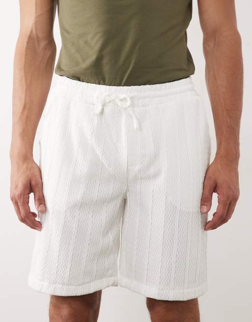 Brave Soul textured stripe shorts in white, 4 of 5