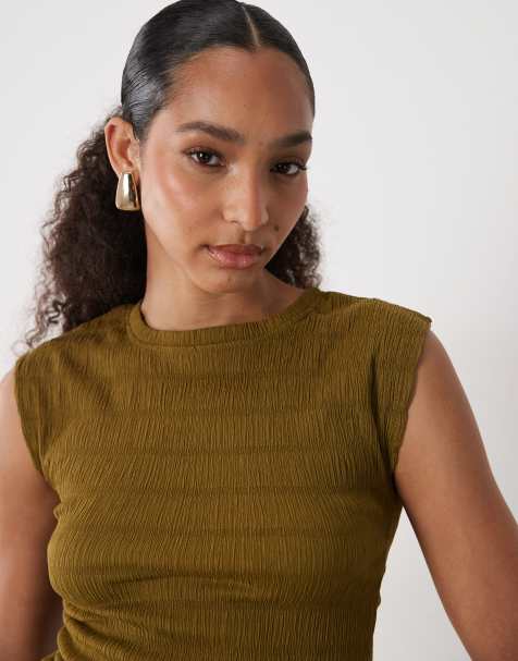 Brave Soul textured tank top in olive green - part of a set - view 1