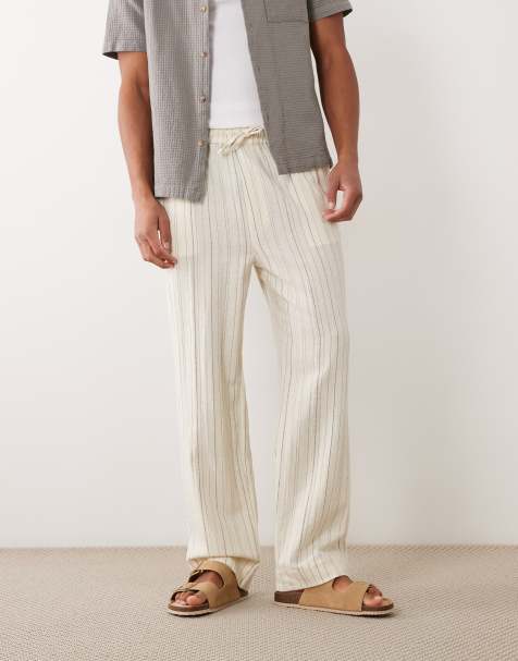 Brave Soul textured tapered trousers co-ord in cream and brown stripe - view 1