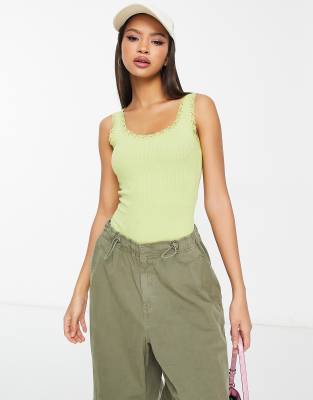 Brave Soul tiana ribbed cami bodysuit in lime green