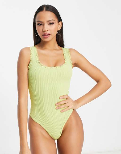 Green Bodysuits, Inc Neon, Lace & Lime