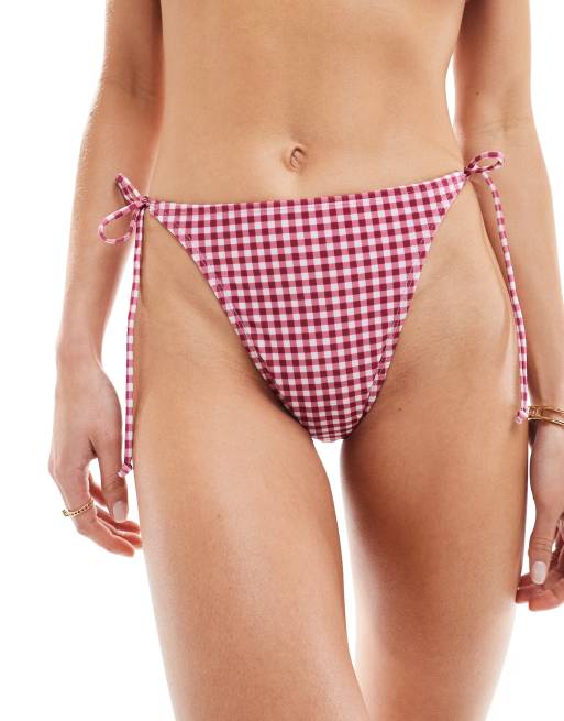 Brave Soul tie bikini bottoms in red gingham, 4 of 4