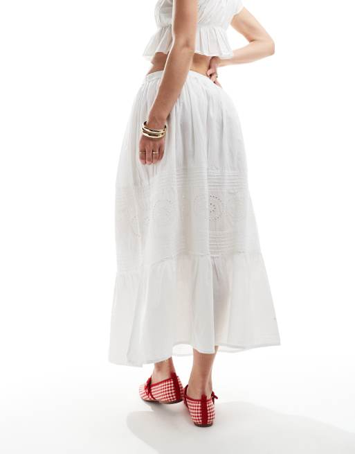 Brave Soul Tiered maxi skirt with embroidery in white, 4 of 5