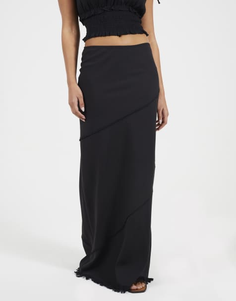 Brave Soul Tiered maxi skirt with frayed hems in black - view 1
