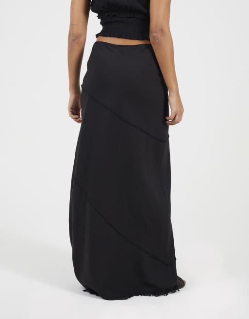 Brave Soul Tiered maxi skirt with frayed hems in black, 2 of 4