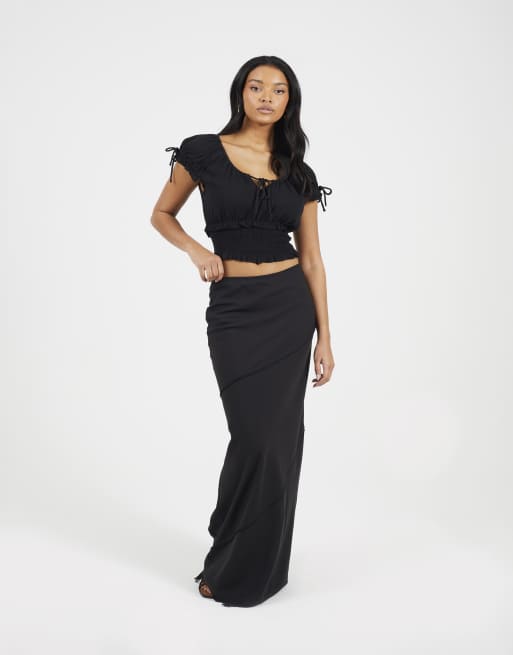 Brave Soul Tiered maxi skirt with frayed hems in black, 3 of 4
