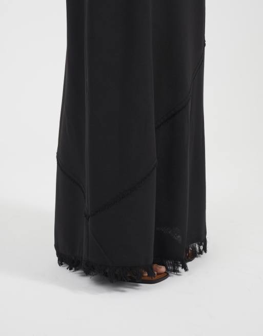 Brave Soul Tiered maxi skirt with frayed hems in black, 4 of 4