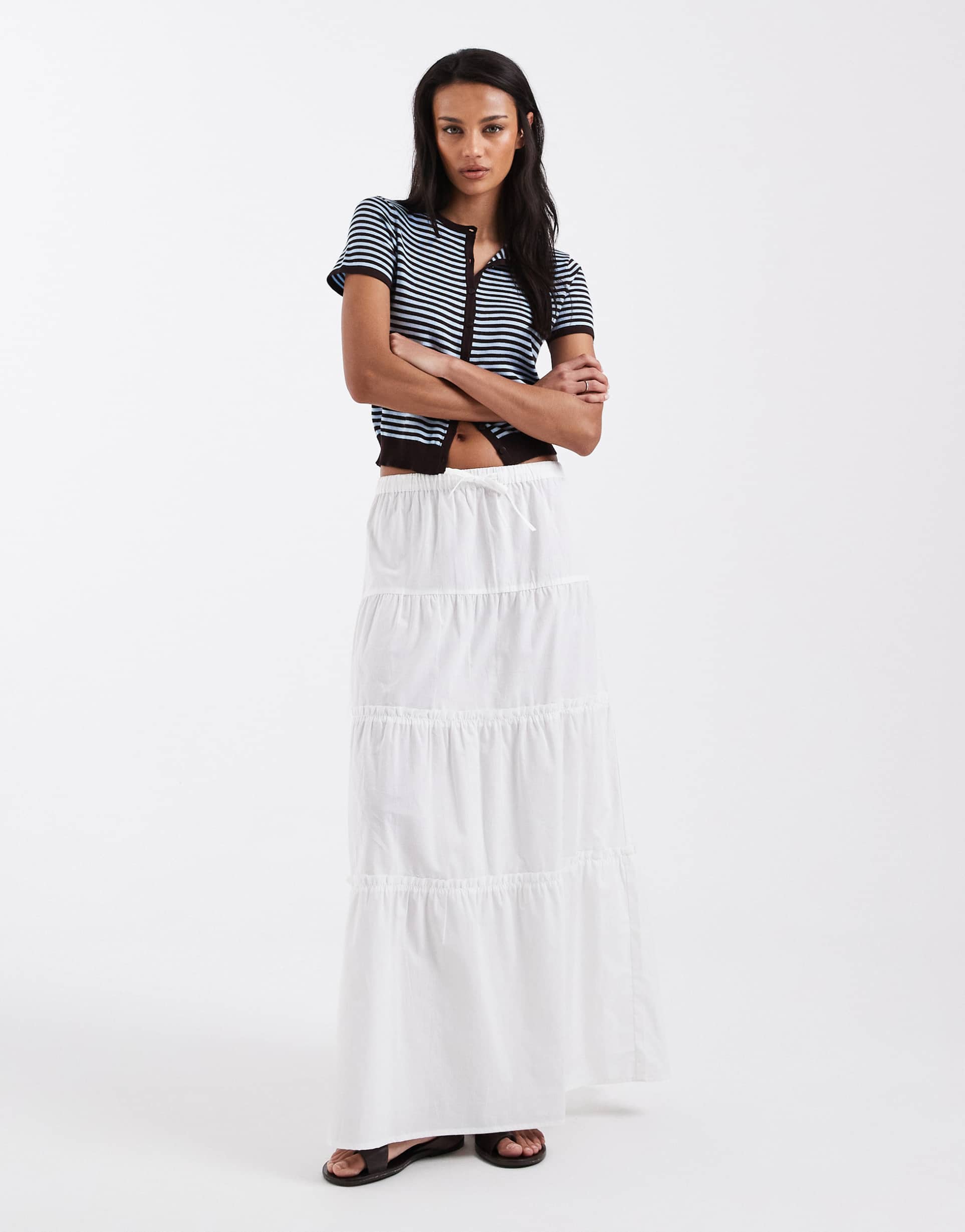 brave soul tiered poplin maxi skirt in white