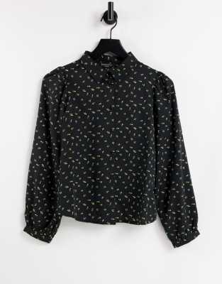Brave Soul Brave Soul tilla balloon sleeve shirt-Black