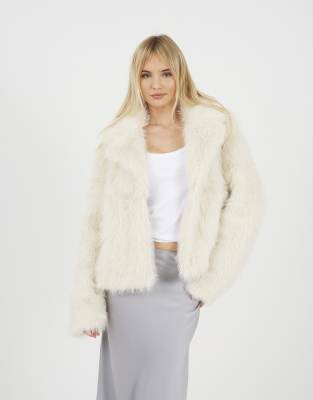 Brave Soul Tinsel faux fur jacket in cream | ASOS